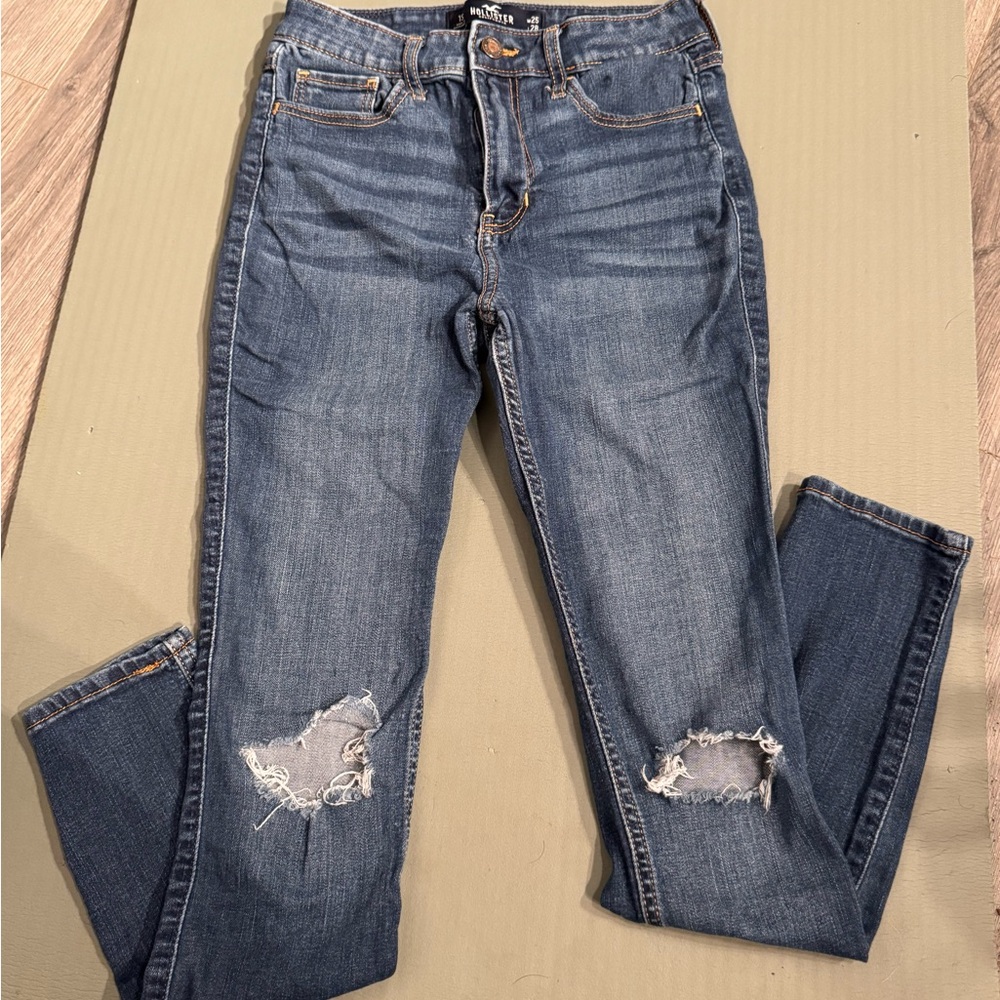 Hollister Blue Skinny Jeans with Distressed Details
